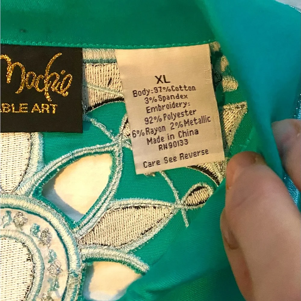 Bob Mackie Wearable Art Teal Green Laser Cut Embroidered Zip up Jacket - Picture 5 of 8